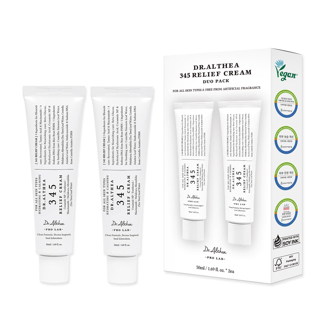 Dr.Althea 345 Relief Cream | PDRN & Hyaluronic Acid for Hydration, Blemish Care | Post-Acne Face Moisturizer with Centella & Niacinamide | Korean Vegan Skincare, 1.69 Fl Oz (Ver.2 - Pack of 1)