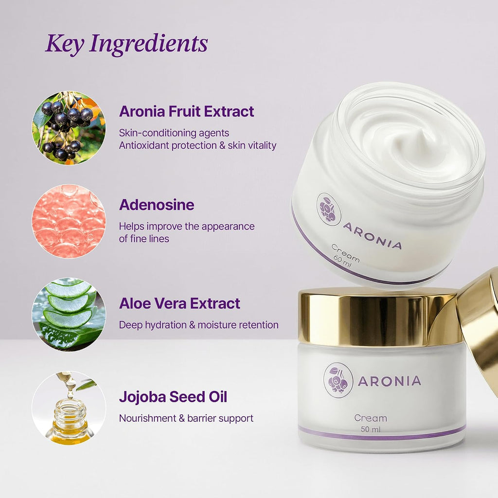 Aronia Extract Day Night Cream for Face Neck with Antioxidant Formula, Hydrating Moisturizer, Brightening 1.76 oz